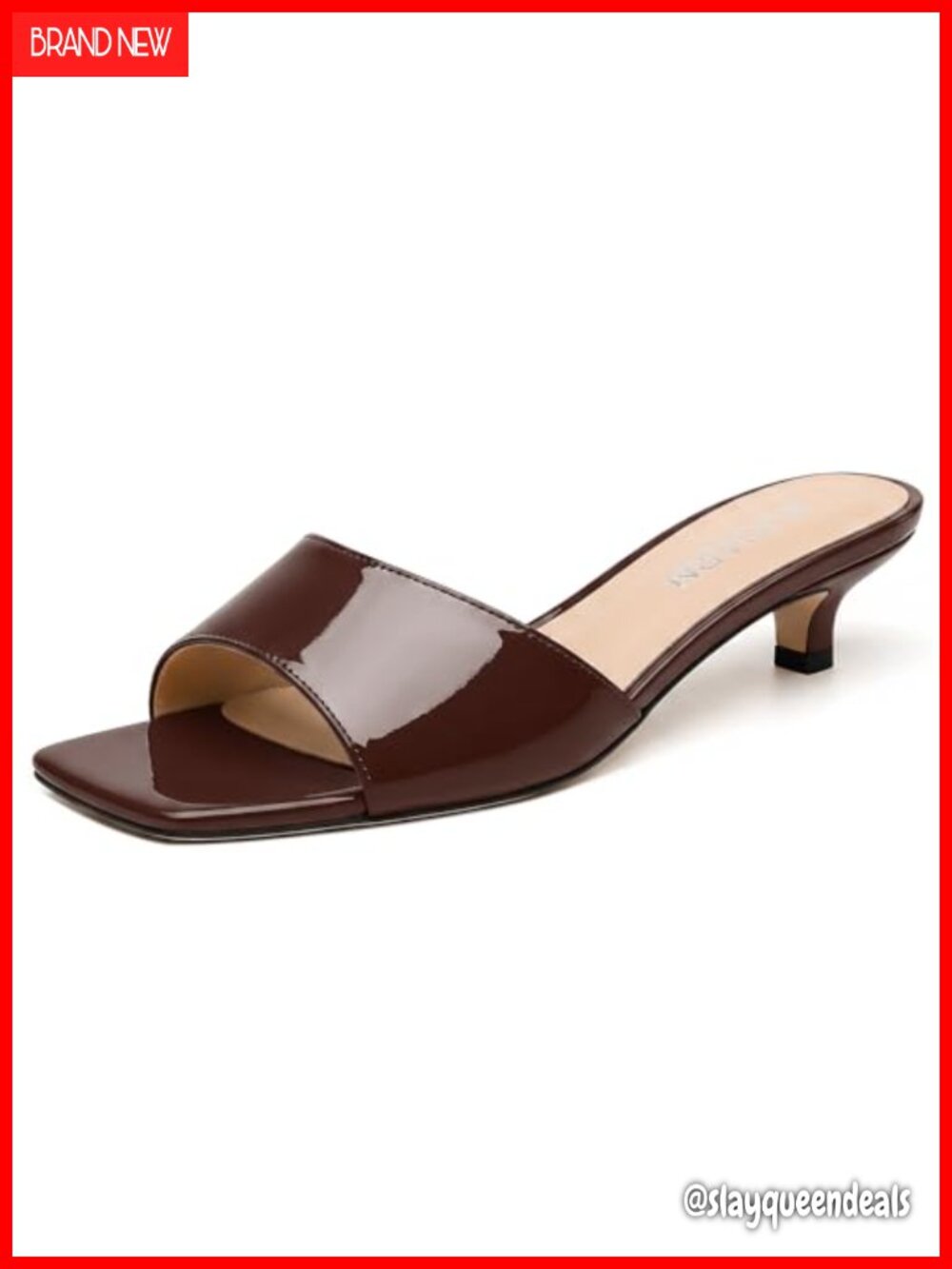 Kitten Heel Slip On Mules Open Toe Sandals Patent Leather Comfort Dress Shoes